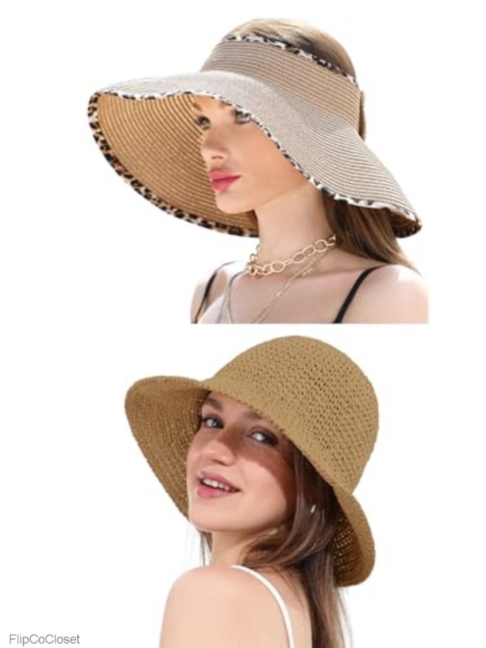 Womens Straw Sun Hats Ponytail Hole Wide Brim Hand Woven Foldable Beach Bucket